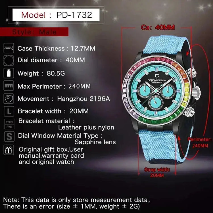 Automatic Mechanical Watch 40MM Rainbow Circle Multifunction Wristwatch Inspirational Watches