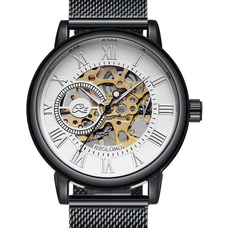 Mechanical Hand Wind Watch for Men Top Brand Luxury Fashion Skeleton Mesh Strap Wristwatch Male Clock Montre Homme Drop Shipping Inspirational Watches