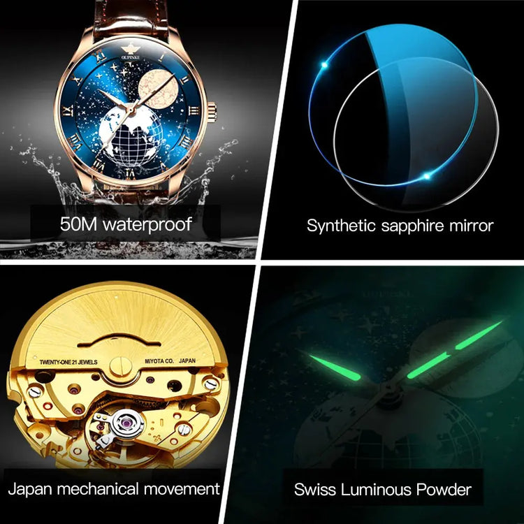 Moon Phase Starry Sky Japan Automatic Mechanical Wristwatch Inspirational Watches