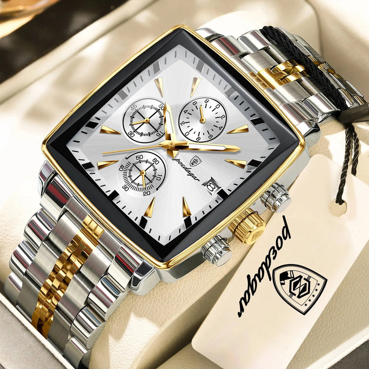 POEDAGAR Business Quartz Man Wristwatch Stainless Steel Waterproof Luminous Men Clock Chronograph Date Sport Men&