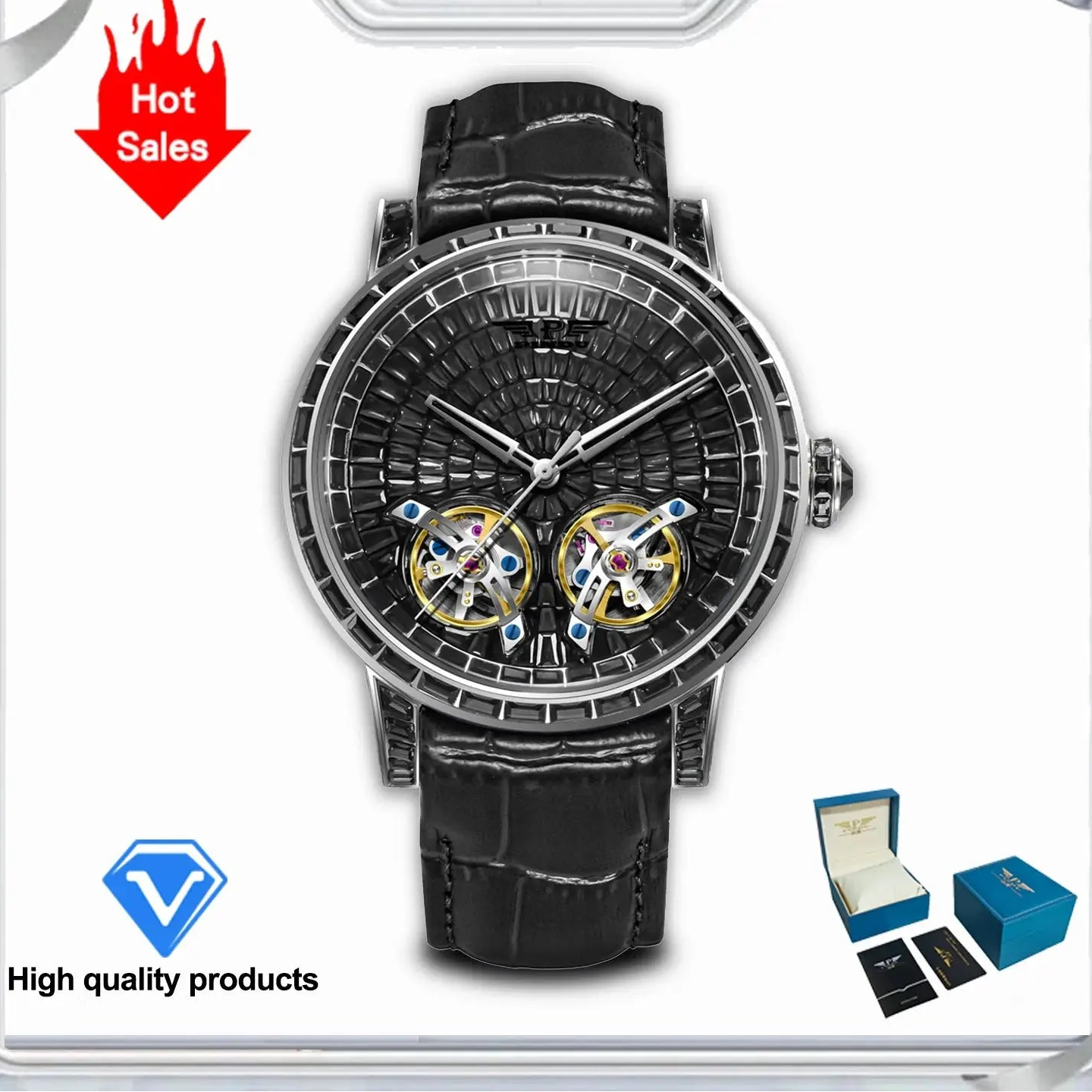 2026 PINDU Design New 46MM Diamond Mechanical Watch Men Top Luxury Double Flying Wheel Watch Sapphire Glass Waterproof Watch MEN Inspirational Watches