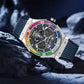 PINDU Watches High Quality Luxury Color Diamond Mechanical Watch For Men Waterproof Stainless Steel Silicone Strap Fashion Watch Inspirational Watches
