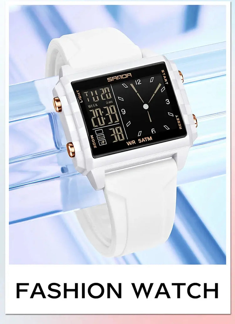 Square Dual Time Electronic Watch Waterproof - Inspirational Watches
