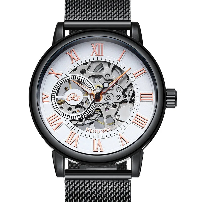 Mechanical Hand Wind Watch for Men Top Brand Luxury Fashion Skeleton Mesh Strap Wristwatch Male Clock Montre Homme Drop Shipping Inspirational Watches