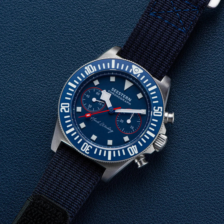 SEESTERN Chronograph Man of Watch Mechanical Tianjin ST1901 Movement Sapphire Wristwatches Nylon Sticker Strap Luminous Skeleton Inspirational Watches
