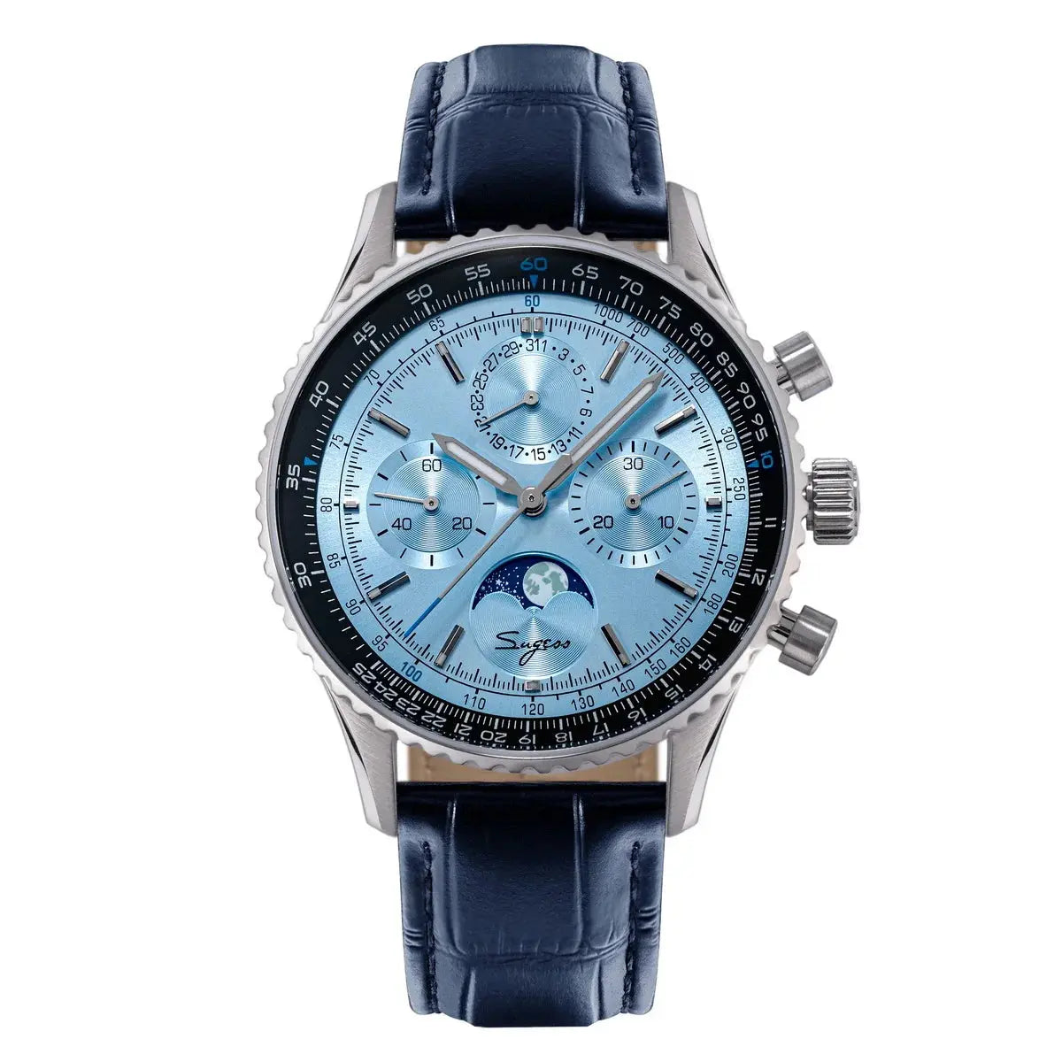 Sugess Watch Mens Moonphase Pilot Chronograph Mechanical Wristwatches Tianjin ST1908 Movement Swanneck Sapphire Crystal Luminous Inspirational Watches
