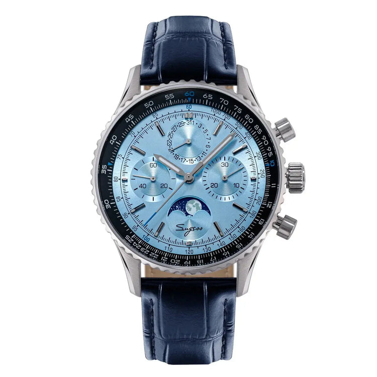 Sugess Watch Mens Moonphase Pilot Chronograph Mechanical Wristwatches Tianjin ST1908 Movement Swanneck Sapphire Crystal Luminous Inspirational Watches