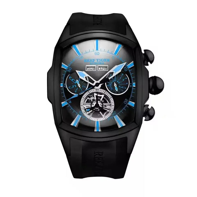 Reef Tiger 316L Stainless Steel Wine Barrel Automatic Watch Fashion Mulitfunction Tourbillon Mechanical Watches for Men RGA3069 Inspirational Watches