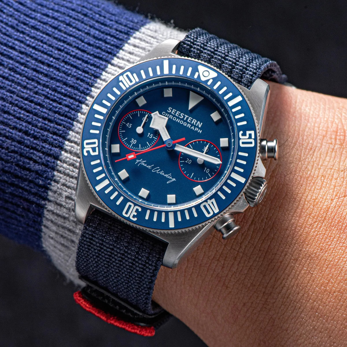 SEESTERN Chronograph Man of Watch Mechanical Tianjin ST1901 Movement Sapphire Wristwatches Nylon Sticker Strap Luminous Skeleton Inspirational Watches