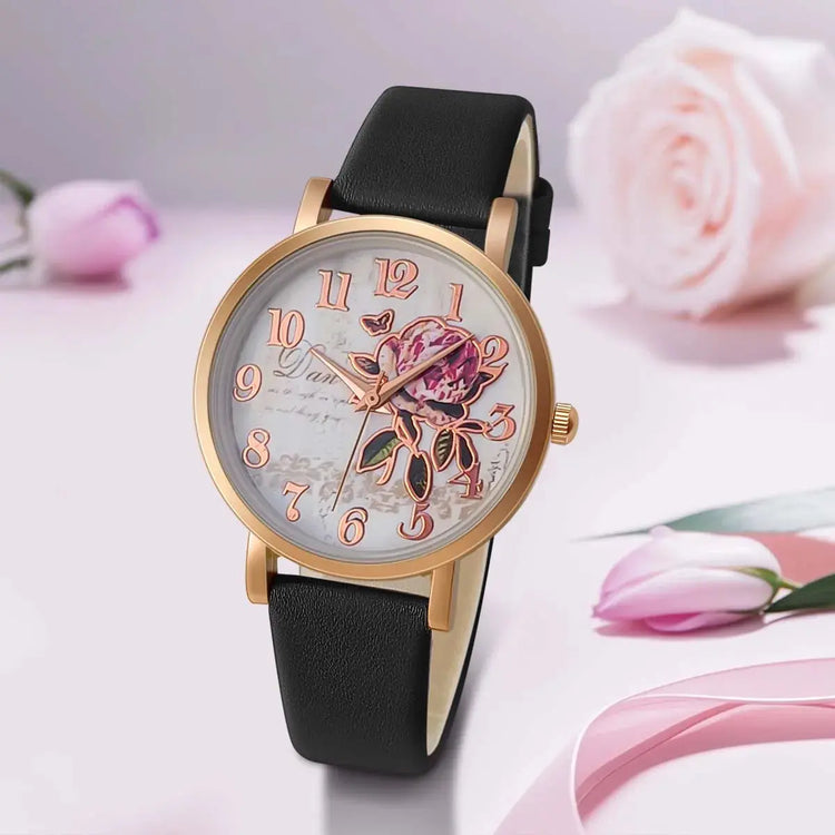 Fashion Casual Luxury Women Peony Dial PU Leather Quartz Watch Elegant - Inspirational Watches
