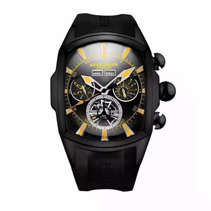 Reef Tiger 316L Stainless Steel Wine Barrel Automatic Watch Fashion Mulitfunction Tourbillon Mechanical Watches for Men RGA3069 Inspirational Watches