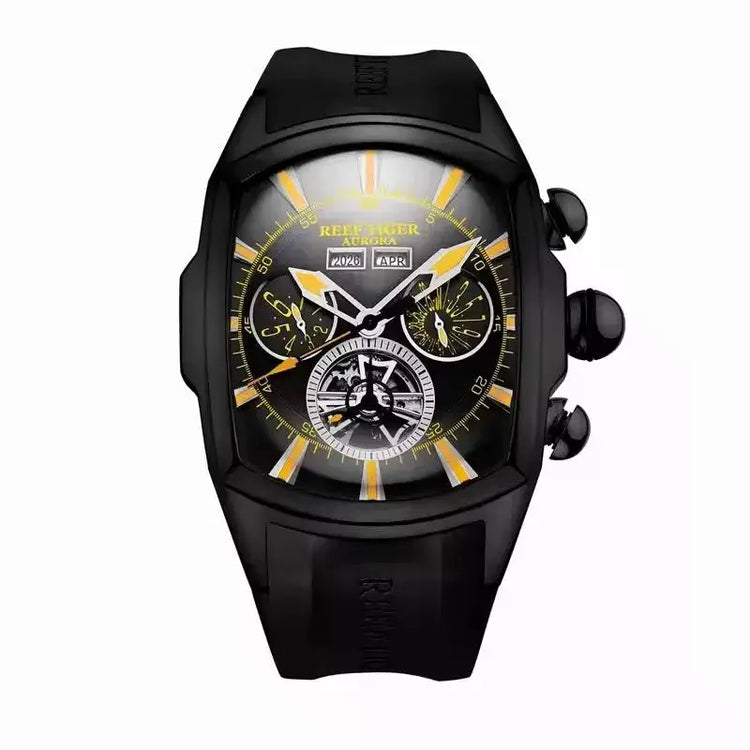 Reef Tiger 316L Stainless Steel Wine Barrel Automatic Watch Fashion Mulitfunction Tourbillon Mechanical Watches for Men RGA3069 Inspirational Watches