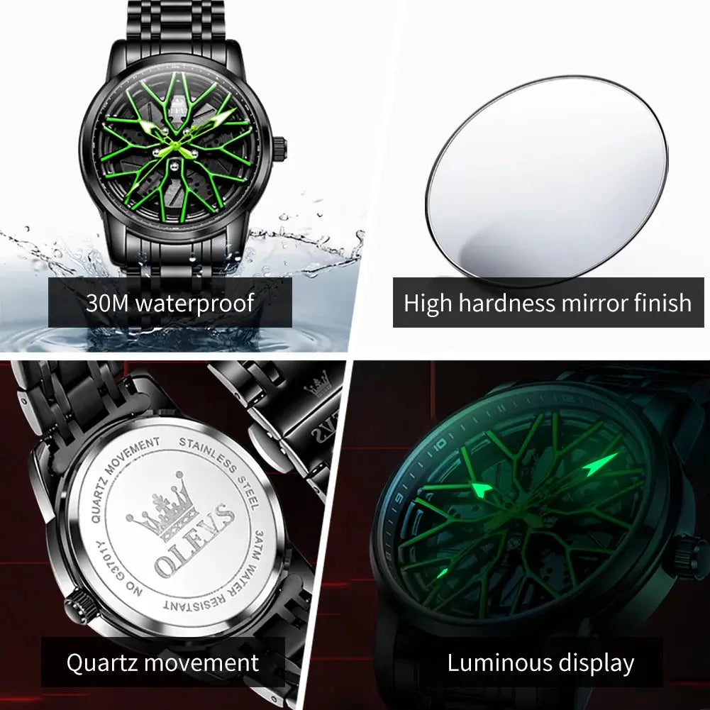 Spinning skeleton luminous stainless steel Watch Inspirational Watches