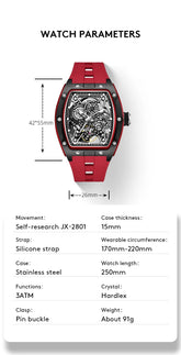 Mechanical Watch for Men Fashion Sport Analog Automatic Wristwatch Skeleton Stainless 50M Waterproof Watches with Tonneau Dial Inspirational Watches