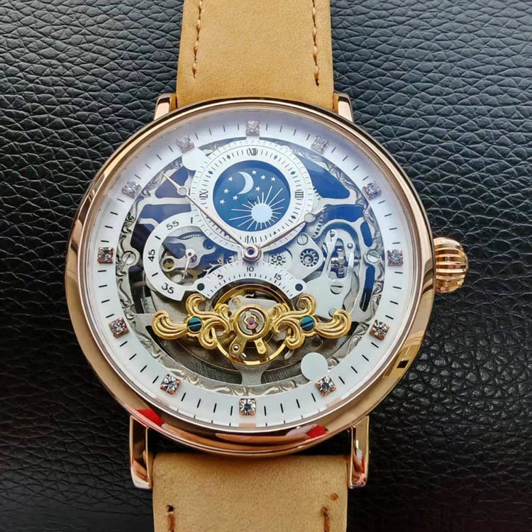 Skeleton Mechanical Watches Men Fashion Wristwatch Male Leather Watchband Man Clock Inspirational Watches