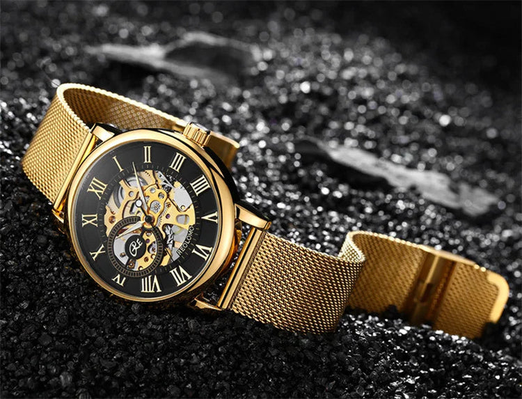 Mechanical Hand Wind Watch for Men Top Brand Luxury Fashion Skeleton Mesh Strap Wristwatch Male Clock Montre Homme Drop Shipping Inspirational Watches