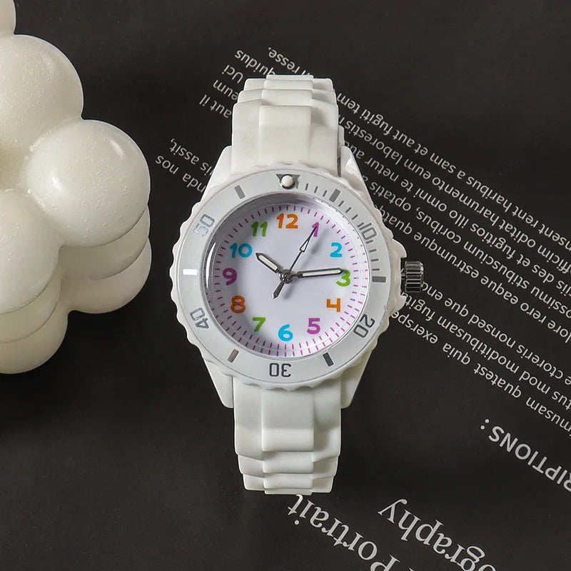 Analog Kids Watch Silicone Band Colorful Number Inspirational Watches