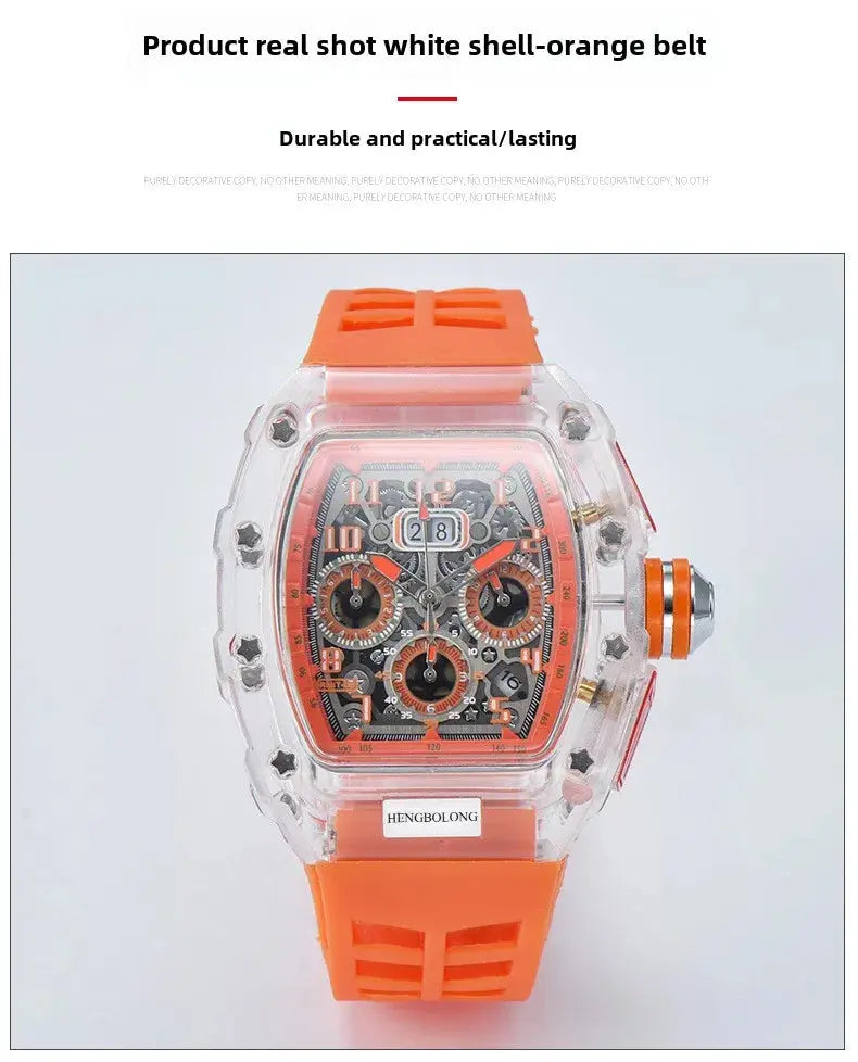 six-pin multi-functional running second engraving hollow quartz watch - Inspirational Watches