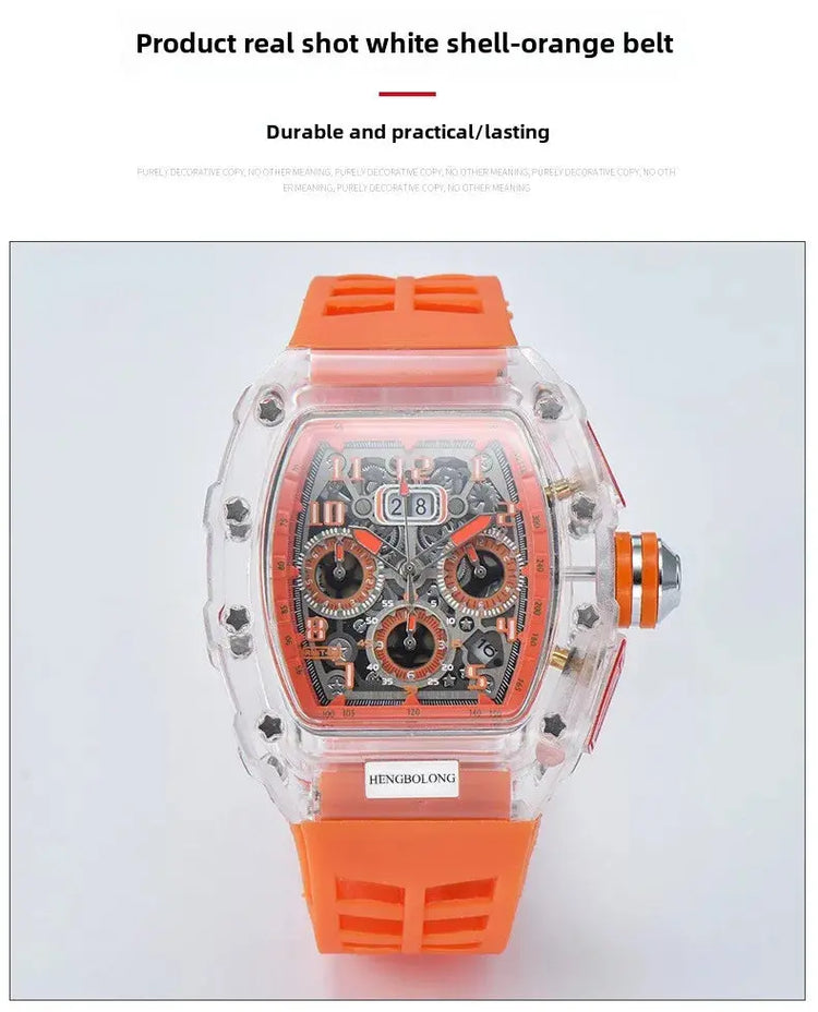 six-pin multi-functional running second engraving hollow quartz watch - Inspirational Watches