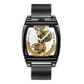 Transparent Automatic Mechanical Watch Men Steampunk Skeleton Luxury Gear Self Winding Leather Mens Clock Watches Montre Homme Inspirational Watches