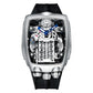 PINDU Men Automatic Watch 42mm Luxury Tonneau Mechanical Wristwatch Fashion Luminous 50M Waterproof Skeleton NH05 Inspirational Watches