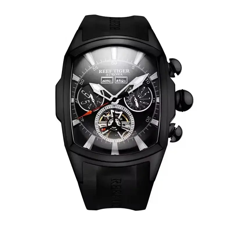 Reef Tiger 316L Stainless Steel Wine Barrel Automatic Watch Fashion Mulitfunction Tourbillon Mechanical Watches for Men RGA3069 Inspirational Watches