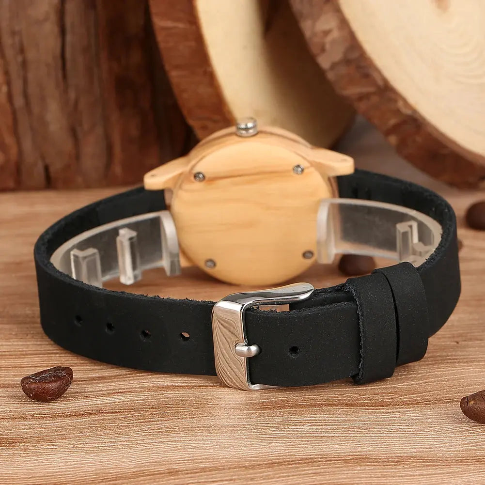 Elegant Women’s Wooden Watch – Genuine Leather Strap & Luxury Quartz Timepiece - Inspirational Watches