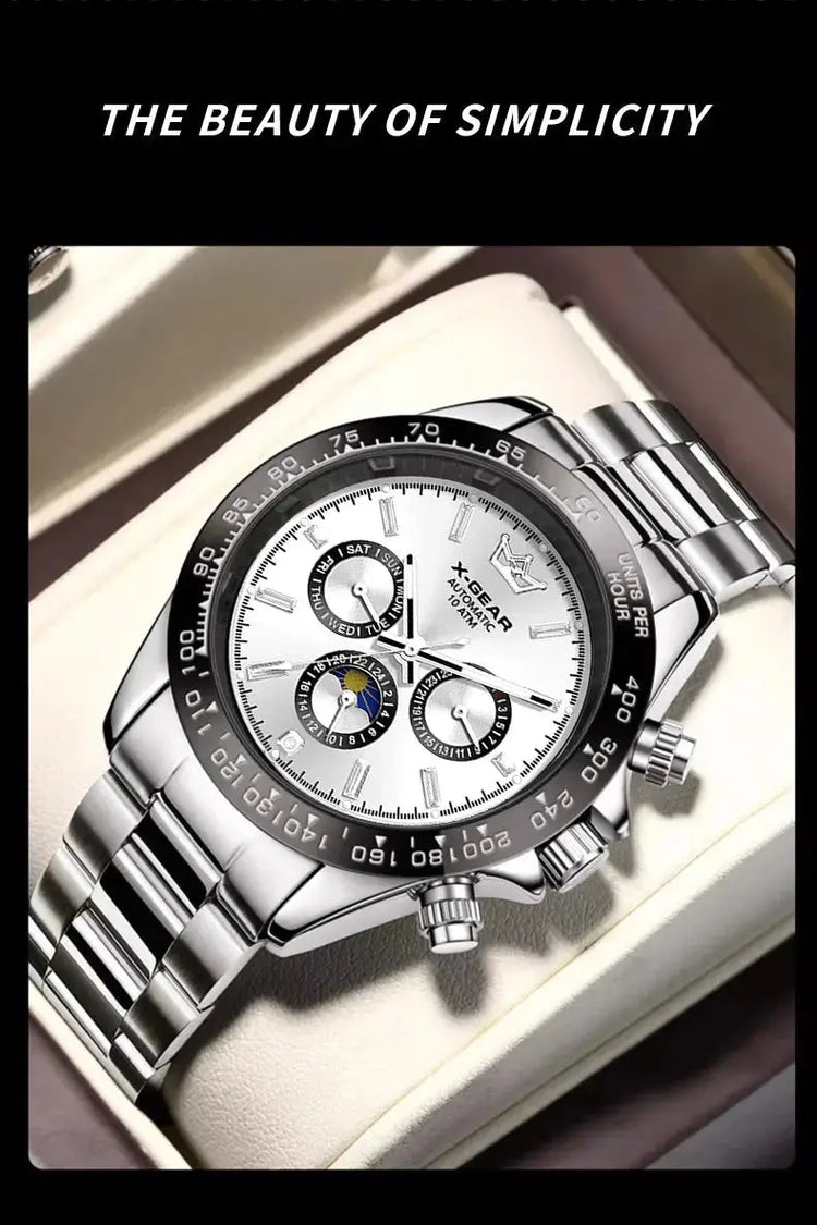 Automatic Watch with Ceramic Bezel Three Eyes Six Hands Waterproof Luminous - Inspirational Watches