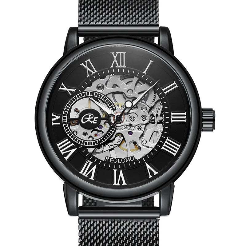 Mechanical Hand Wind Watch for Men Top Brand Luxury Fashion Skeleton Mesh Strap Wristwatch Male Clock Montre Homme Drop Shipping Inspirational Watches