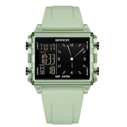 SANDA 6273 Wristwatch Square Dual Time Man Electron Analog Watch for Men Women Waterproof Count Down Timer Digital World Time Inspirational Watches