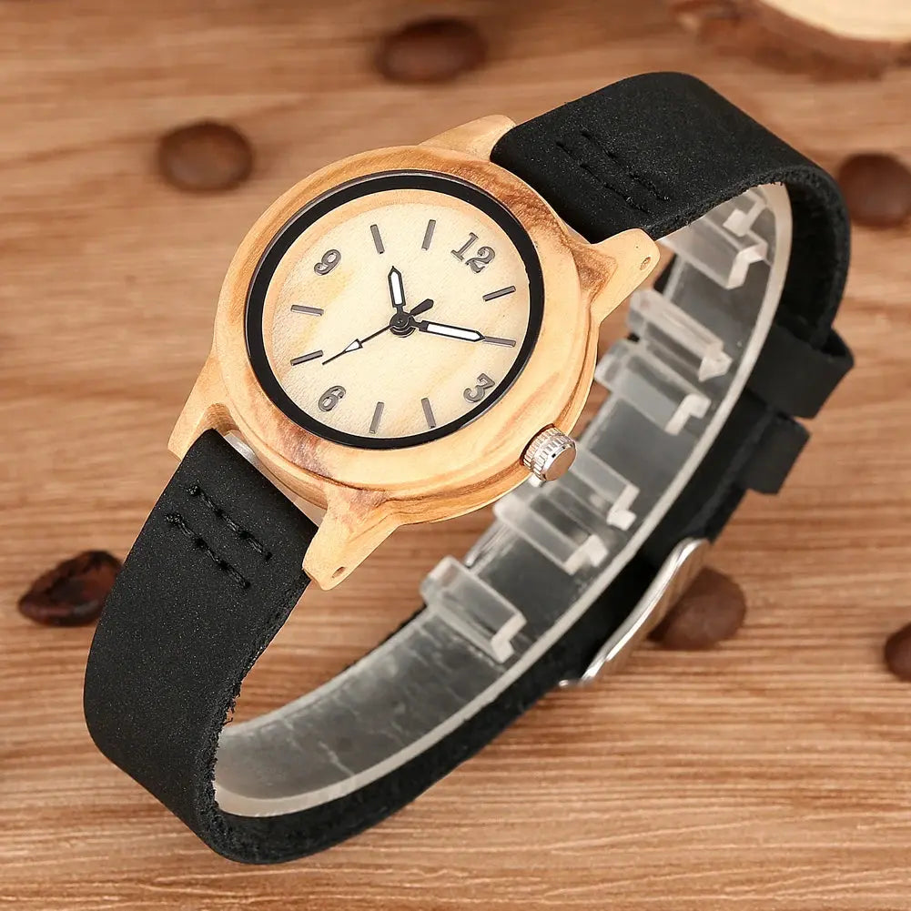 Elegant Women’s Wooden Watch – Genuine Leather Strap & Luxury Quartz Timepiece - Inspirational Watches