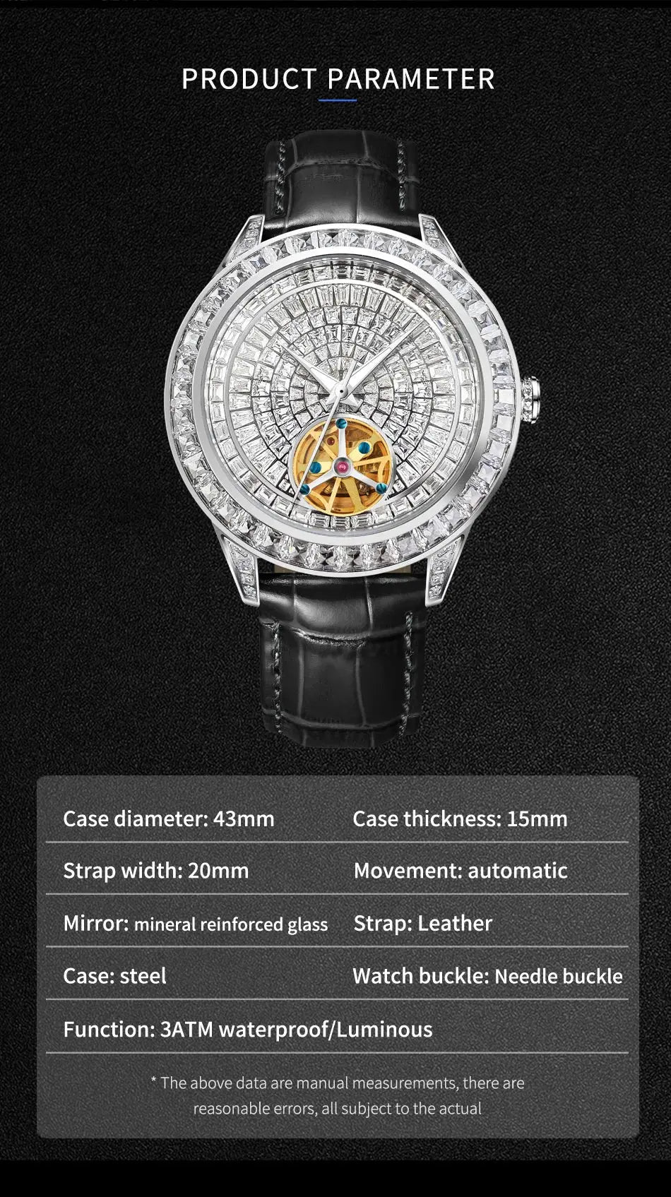 Diamonds Face Tourbillon Mechanical Luminous Waterproof Mechanical Inspirational Watches