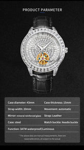 Diamonds Face Tourbillon Mechanical Luminous Waterproof Mechanical Inspirational Watches