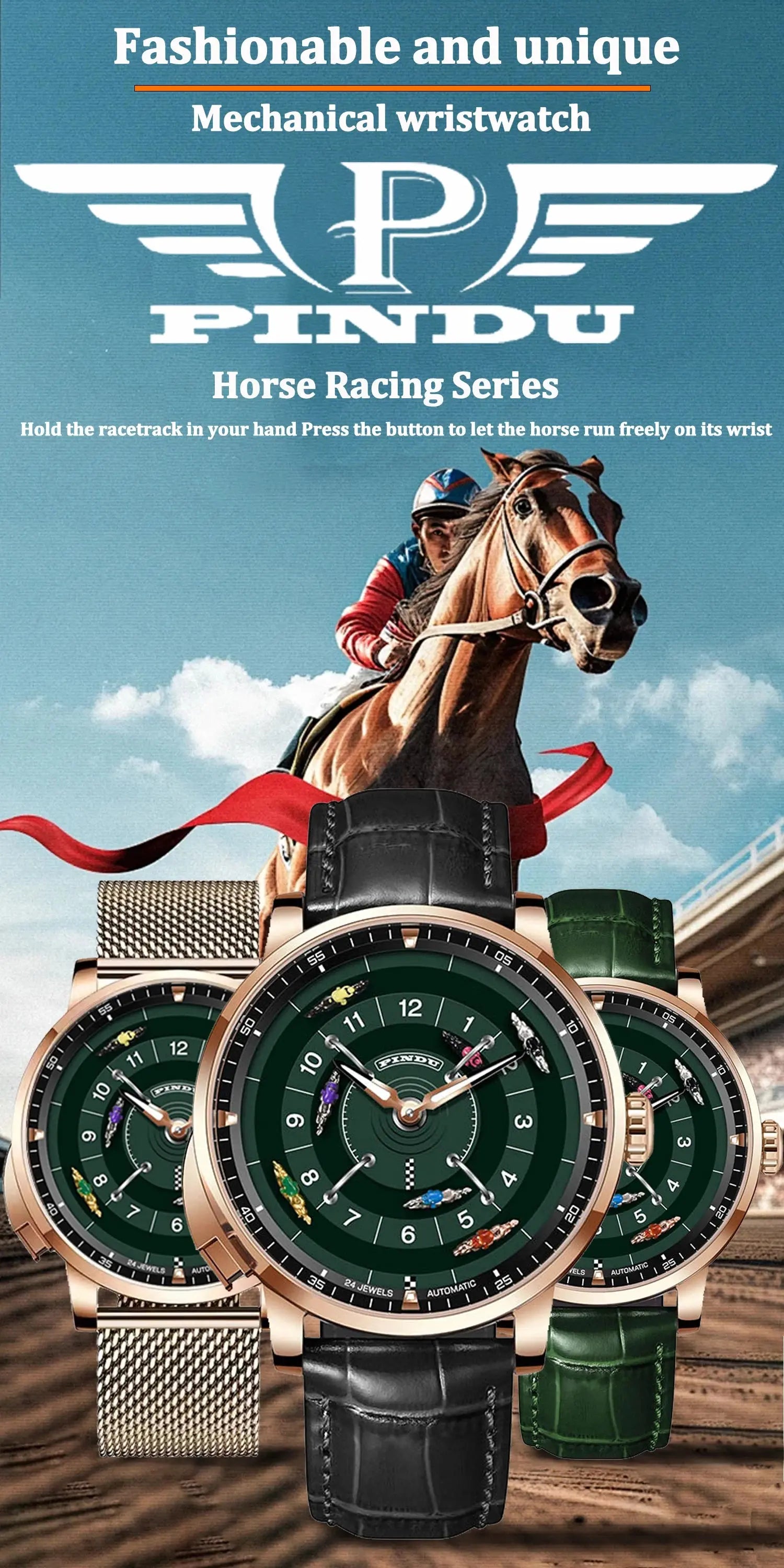 Horse Gambling Full Automatic Mechanical Inspirational Watches