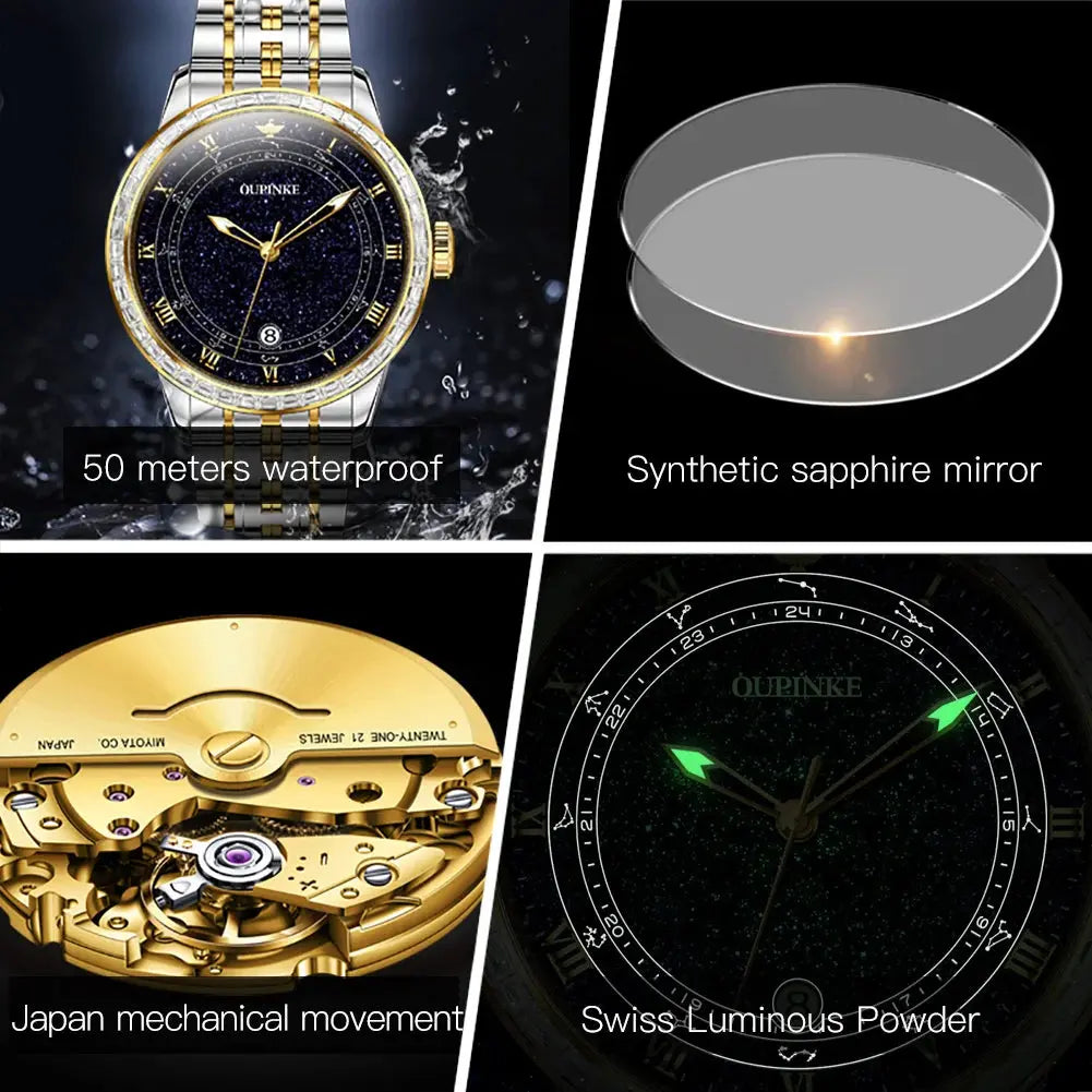Original Automatic Watch for Men Luxury Japanese Diamond Luminous Inspirational Watches