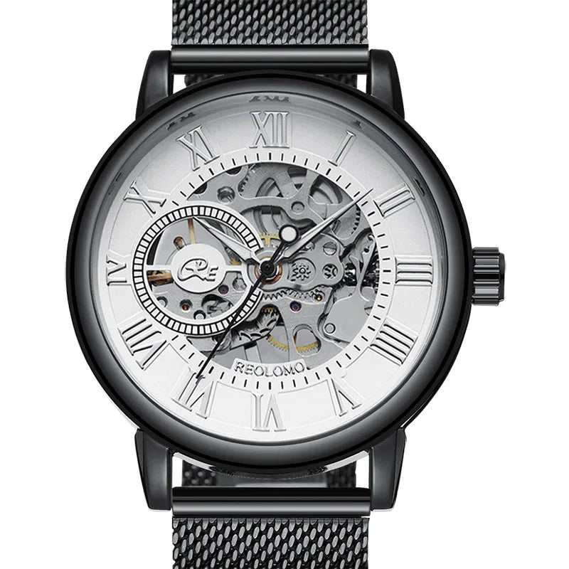 Mechanical Hand Wind Watch for Men Top Brand Luxury Fashion Skeleton Mesh Strap Wristwatch Male Clock Montre Homme Drop Shipping Inspirational Watches