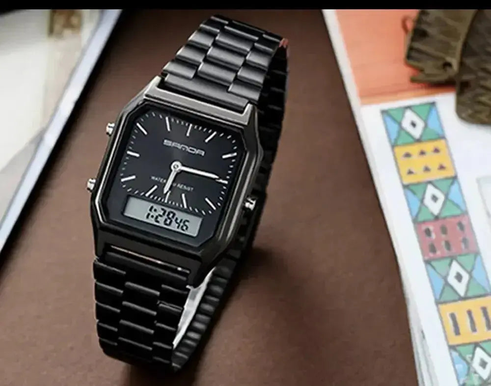 Stainless Steel LED Digital Dual Display Clock Waterproof Sports Watch Inspirational Watches