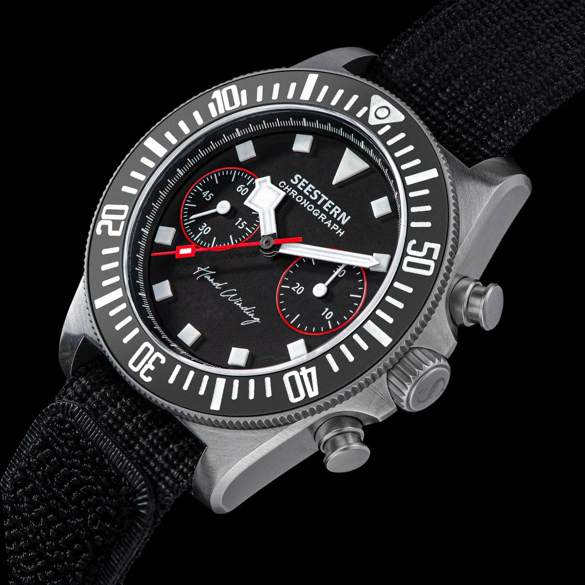 SEESTERN Chronograph Man of Watch Mechanical Tianjin ST1901 Movement Sapphire Wristwatches Nylon Sticker Strap Luminous Skeleton Inspirational Watches