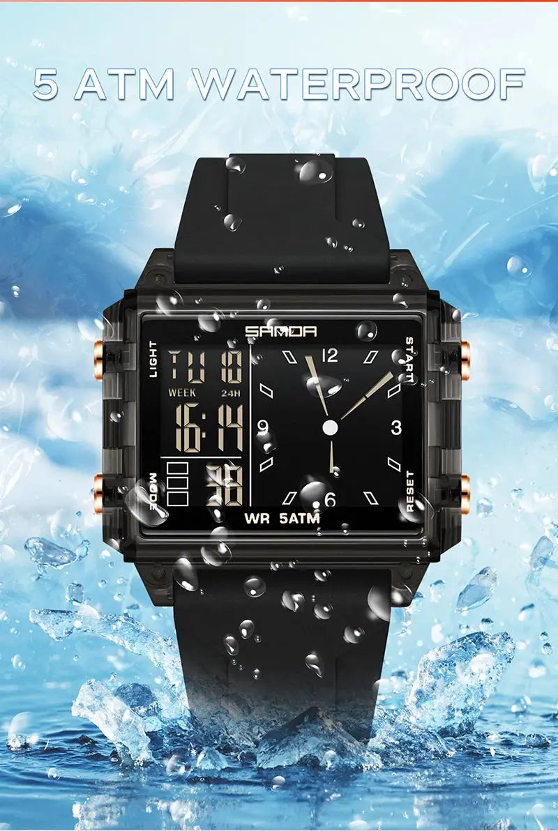 Square Dual Time Electronic Watch Waterproof - Inspirational Watches