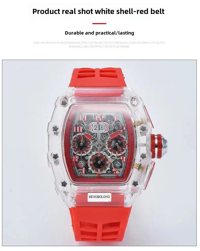 six-pin multi-functional running second engraving hollow quartz watch - Inspirational Watches