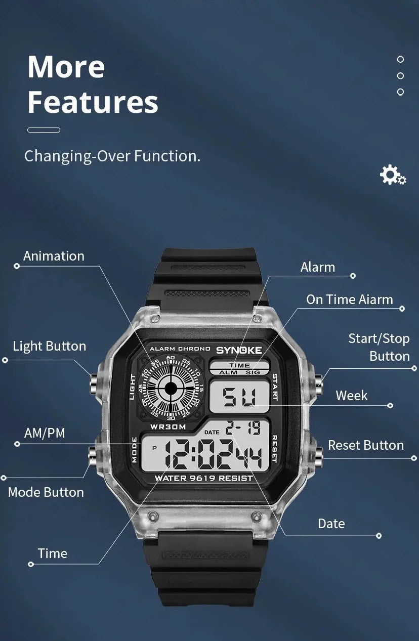 Digital Sports Luminous Multifunction Waterproof watch Inspirational Watches