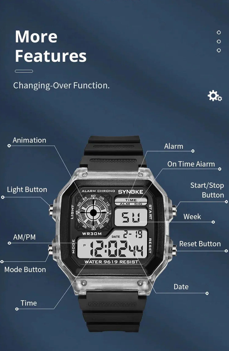 Digital Sports Luminous Multifunction Waterproof watch Inspirational Watches