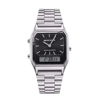 Stainless Steel LED Digital Dual Display Clock Waterproof Sports Watch Inspirational Watches