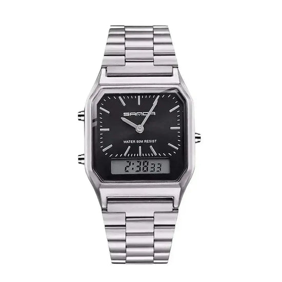 Stainless Steel LED Digital Dual Display Clock Waterproof Sports Watch Inspirational Watches