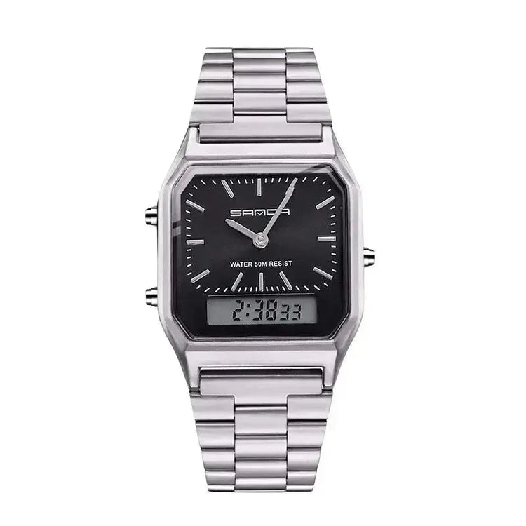 Stainless Steel LED Digital Dual Display Clock Waterproof Sports Watch Inspirational Watches