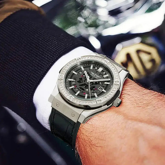 PINDU Watches High Quality Luxury Color Diamond Mechanical Watch For Men Waterproof Stainless Steel Silicone Strap Fashion Watch Inspirational Watches