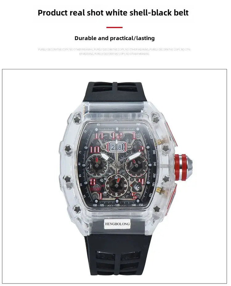 six-pin multi-functional running second engraving hollow quartz watch - Inspirational Watches