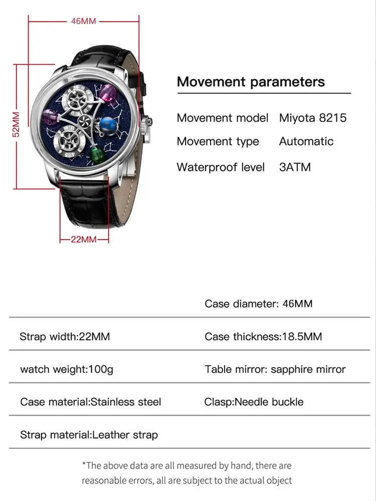 PINDU Design Starry Twelve Constellations Mechanical Watch Sapphire Waterproof Men Mechanical Wristwatches Miyata 8215 Movement Inspirational Watches