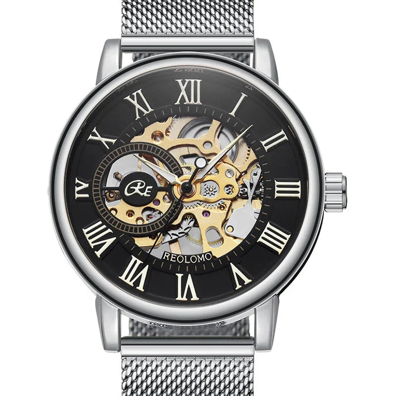 Mechanical Hand Wind Watch for Men Top Brand Luxury Fashion Skeleton Mesh Strap Wristwatch Male Clock Montre Homme Drop Shipping Inspirational Watches