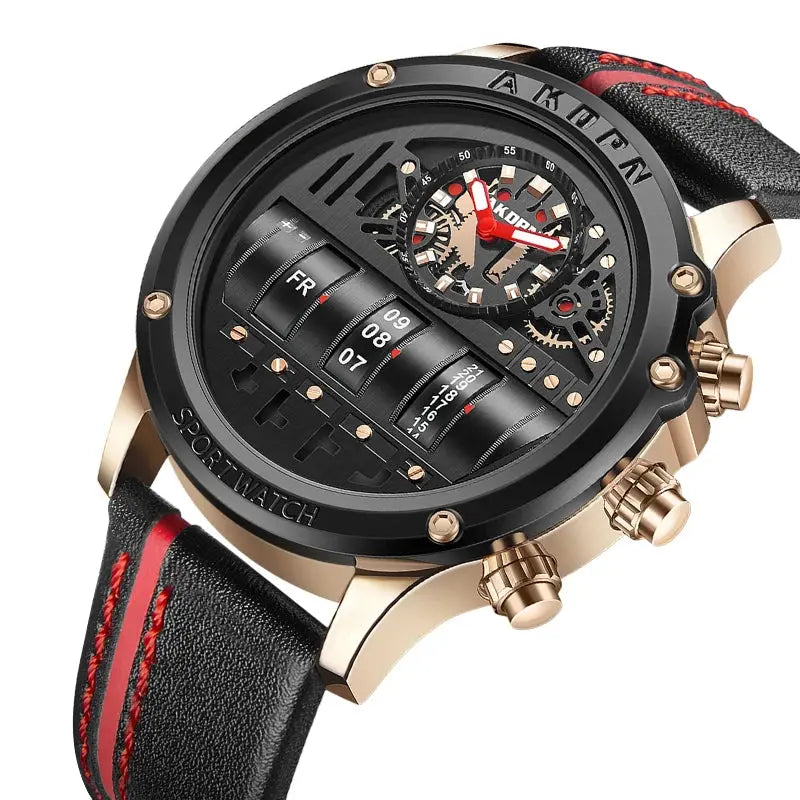 Luxury Mechanical Watch Unique Rotate Date Leather Strap Inspirational Watches